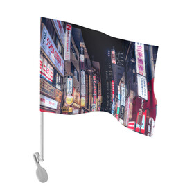 Флаг для автомобиля с принтом Ночной Токио , 100% полиэстер | Размер: 30*21 см | город | города | дома | здания | иероглифы | надписи | небо | неон | ночь | огни | страны | сумерки | улица | фонари | япония