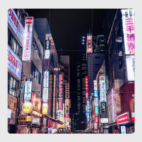 Магнитный плакат 3Х3 с принтом Ночной Токио , Полимерный материал с магнитным слоем | 9 деталей размером 9*9 см | город | города | дома | здания | иероглифы | надписи | небо | неон | ночь | огни | страны | сумерки | улица | фонари | япония