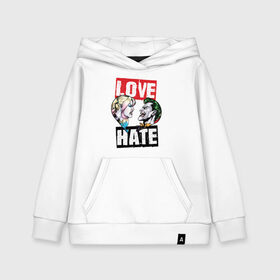 Детская толстовка хлопок с принтом Love Hate , 100% хлопок | Круглый горловой вырез, эластичные манжеты, пояс, капюшен | harleen quinzel | harley | harley quin | harley quinn | shtatharley | джокер | джокир | лав | сердца | харли квин | харли квинн | харли куин | харли куинн | харлин квинзель | хейт