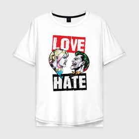 Мужская футболка хлопок Oversize с принтом Love Hate , 100% хлопок | свободный крой, круглый ворот, “спинка” длиннее передней части | harleen quinzel | harley | harley quin | harley quinn | shtatharley | джокер | джокир | лав | сердца | харли квин | харли квинн | харли куин | харли куинн | харлин квинзель | хейт