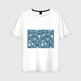 Женская футболка хлопок Oversize с принтом Собачки , 100% хлопок | свободный крой, круглый ворот, спущенный рукав, длина до линии бедер
 | dog | dogs | забавная | играется | косточка | лапки | люблю | мордочка | мордочкой | собак | собаки | собачки