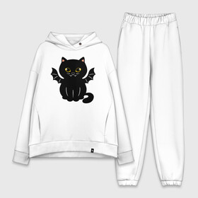 Женский костюм хлопок Oversize с принтом Black angel ,  |  | angel | black | cat | ears | eyes | fangs | kitten | moustache | nose | paws | tail | wings | клыки | кот | кошка | крылья | нос | усы | уши | хвост | черный