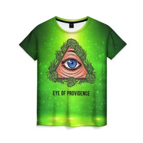 Женская футболка 3D с принтом Всевидящее око , 100% полиэфир ( синтетическое хлопкоподобное полотно) | прямой крой, круглый вырез горловины, длина до линии бедер | всевидящее око | глаз | за тобой наблюдают | заговор | зрачок | креатив | листва | листья | масон | масоны | наблюдение | сговор | треугольник