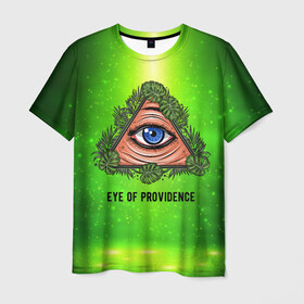 Мужская футболка 3D с принтом Всевидящее око , 100% полиэфир | прямой крой, круглый вырез горловины, длина до линии бедер | всевидящее око | глаз | за тобой наблюдают | заговор | зрачок | креатив | листва | листья | масон | масоны | наблюдение | сговор | треугольник