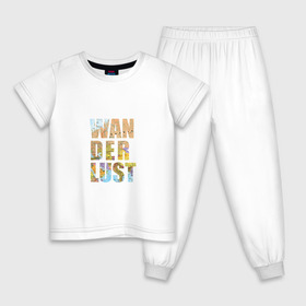 Детская пижама хлопок с принтом Wanderlust , 100% хлопок |  брюки и футболка прямого кроя, без карманов, на брюках мягкая резинка на поясе и по низу штанин
 | карта | мир | поездка | путешествие | туризм