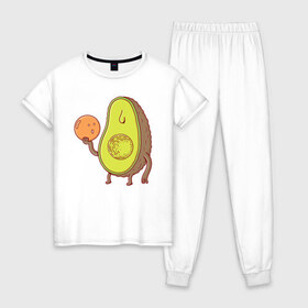 Женская пижама хлопок с принтом Авокадо , 100% хлопок | брюки и футболка прямого кроя, без карманов, на брюках мягкая резинка на поясе и по низу штанин | avocado | vegan | vegetarian | авокадо | веган | вегетарианство
