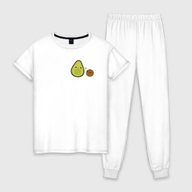 Женская пижама хлопок с принтом Авокадо , 100% хлопок | брюки и футболка прямого кроя, без карманов, на брюках мягкая резинка на поясе и по низу штанин | avocado | vegan | vegetarian | авокадо | веган | вегетарианство