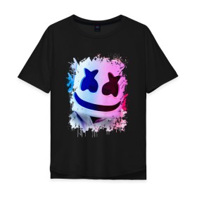 Мужская футболка хлопок Oversize с принтом MARSHMELLO , 100% хлопок | свободный крой, круглый ворот, “спинка” длиннее передней части | america | dj | marshmello | smile | usa | америка | маршмелло | смайл | сша