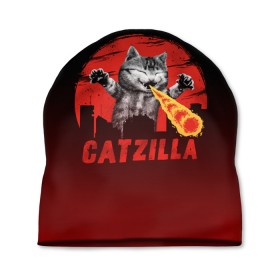 Шапка 3D с принтом CATZILLA , 100% полиэстер | универсальный размер, печать по всей поверхности изделия | catzilla | годзилла | кот | котик | кошка | кэтзилла | мимими | прикол | прикольная