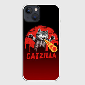 Чехол для iPhone 13 с принтом CATZILLA | КЭТЗИЛЛА ,  |  | Тематика изображения на принте: catzilla | годзилла | кот | котик | кошка | кэтзилла | мимими | прикол | прикольная