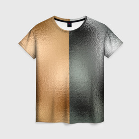 Женская футболка 3D с принтом Золото и Серебро , 100% полиэфир ( синтетическое хлопкоподобное полотно) | прямой крой, круглый вырез горловины, длина до линии бедер | pop | абстракция | блестящий | вода | диско | золото | металл | перламутр | разводы | ретро | светящийся | серебро | стекло | текстура | ткань