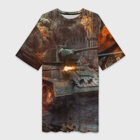 Платье-футболка 3D с принтом Танки ,  |  | 23 february | 23 февраля | 9 may | 9 мая | defender day | tank | world war | вов | день защитника отечества | отечественная война | танки