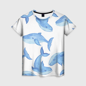 Женская футболка 3D с принтом Косяк китов , 100% полиэфир ( синтетическое хлопкоподобное полотно) | прямой крой, круглый вырез горловины, длина до линии бедер | арт | карандашом | кит | киты | красками | море | моря | океан | океаны | под водой | рисунок
