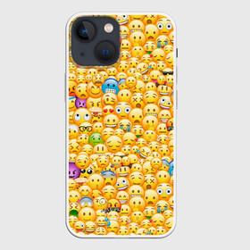 Чехол для iPhone 13 mini с принтом Смайлики Emoji ,  |  | emoji | smile | sticker | грусть | любовь | печаль | плачь | смайлики | стикеры | текстура | улыбка | эмоджи | эмодзи