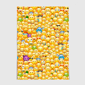 Постер с принтом Смайлики Emoji , 100% бумага
 | бумага, плотность 150 мг. Матовая, но за счет высокого коэффициента гладкости имеет небольшой блеск и дает на свету блики, но в отличии от глянцевой бумаги не покрыта лаком | Тематика изображения на принте: emoji | smile | sticker | грусть | любовь | печаль | плачь | смайлики | стикеры | текстура | улыбка | эмоджи | эмодзи