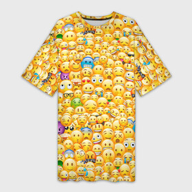 Платье-футболка 3D с принтом Смайлики Emoji ,  |  | emoji | smile | sticker | грусть | любовь | печаль | плачь | смайлики | стикеры | текстура | улыбка | эмоджи | эмодзи