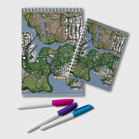 Блокнот с принтом San andreas , 100% бумага | 48 листов, плотность листов — 60 г/м2, плотность картонной обложки — 250 г/м2. Листы скреплены удобной пружинной спиралью. Цвет линий — светло-серый
 | game map | gta | gta 3 | gta 4 | gta 5 | gta map | liderty city | map | rockstar | san andreas | san andreas map | vice city | гта | гта карта | игровая карта | игровой мир | карта | карта гта | карта сан | сан андреас | сан андрес | сан андрэас 