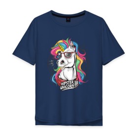 Мужская футболка хлопок Oversize с принтом Единорог хипстер , 100% хлопок | свободный крой, круглый ворот, “спинка” длиннее передней части | Тематика изображения на принте: hipstern | horse | unicorn | единорог | лошадь | пони | радуга | разноцветная | хипстер