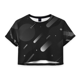Женская футболка Crop-top 3D с принтом Падение комет в космосе , 100% полиэстер | круглая горловина, длина футболки до линии талии, рукава с отворотами | 