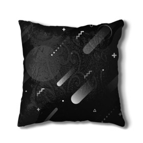 Подушка 3D с принтом Падение комет в космосе , наволочка – 100% полиэстер, наполнитель – холлофайбер (легкий наполнитель, не вызывает аллергию). | состоит из подушки и наволочки. Наволочка на молнии, легко снимается для стирки | 