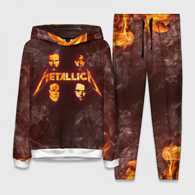 Женский костюм 3D (с толстовкой) с принтом Metallica | Fire Rock (Z) ,  |  | Тематика изображения на принте: james alan hetfield | джеймс хетфилд | кирк хэмметт | ларс ульрих | металлика | музыка | роберт трухильо | трэш метал | хеви метал
