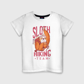 Детская футболка хлопок с принтом Ленивец , 100% хлопок | круглый вырез горловины, полуприлегающий силуэт, длина до линии бедер | Тематика изображения на принте: camping | hiking | outdoor | sloth | кемпинг | ленивец | ленивцы