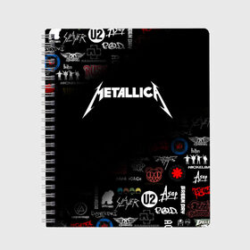 Тетрадь с принтом Metallica , 100% бумага | 48 листов, плотность листов — 60 г/м2, плотность картонной обложки — 250 г/м2. Листы скреплены сбоку удобной пружинной спиралью. Уголки страниц и обложки скругленные. Цвет линий — светло-серый
 | Тематика изображения на принте: james alan hetfield | джеймс хетфилд | кирк хэмметт | ларс ульрих | металлика | музыка | роберт трухильо | трэш метал | хеви метал