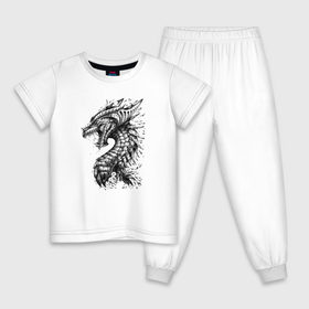 Детская пижама хлопок с принтом Китайский дракон арт , 100% хлопок |  брюки и футболка прямого кроя, без карманов, на брюках мягкая резинка на поясе и по низу штанин
 | арт | динозавр | дракон | дракон арт | драконий рев | зубы | китайский дракон | китайский дракон арт | клыки | крутой дракон | оскал | рев | серый | черно белый | чешуя | ящерица