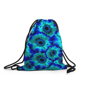 Рюкзак-мешок 3D с принтом Голубые хризантемы , 100% полиэстер | плотность ткани — 200 г/м2, размер — 35 х 45 см; лямки — толстые шнурки, застежка на шнуровке, без карманов и подкладки | 8 марта | голубые хризантемы | голубые цветы | хризантемы | цветы