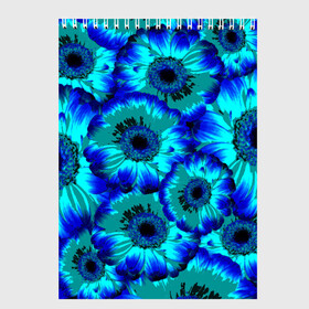 Скетчбук с принтом Голубые хризантемы , 100% бумага
 | 48 листов, плотность листов — 100 г/м2, плотность картонной обложки — 250 г/м2. Листы скреплены сверху удобной пружинной спиралью | Тематика изображения на принте: 8 марта | голубые хризантемы | голубые цветы | хризантемы | цветы