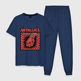 Мужская пижама хлопок с принтом Metallica , 100% хлопок | брюки и футболка прямого кроя, без карманов, на брюках мягкая резинка на поясе и по низу штанин
 | Тематика изображения на принте: james alan hetfield | rock | джеймс хетфилд | кирк хэмметт | ларс ульрих | металлика | музыка | роберт трухильо | рок | трэш метал | хеви метал