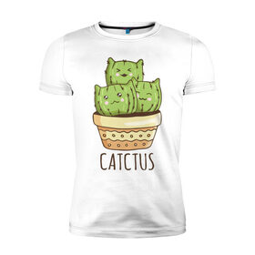 Мужская футболка хлопок Slim с принтом Catctus , 92% хлопок, 8% лайкра | приталенный силуэт, круглый вырез ворота, длина до линии бедра, короткий рукав | art | cactus | cats | kittens | pot | арт | горшок | кактус | коты | котята | кошки