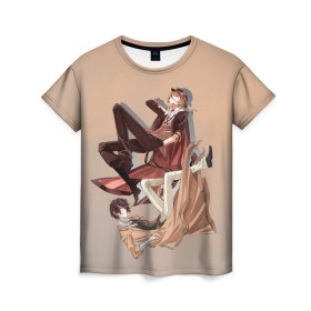 Женская футболка 3D с принтом Дазай и Чуя , 100% полиэфир ( синтетическое хлопкоподобное полотно) | прямой крой, круглый вырез горловины, длина до линии бедер | Тематика изображения на принте: bungou stray dogs | аниме | великие из бродячих псов | дазай | чуя