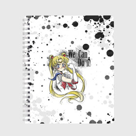 Тетрадь с принтом Sailor Moon We can do it! , 100% бумага | 48 листов, плотность листов — 60 г/м2, плотность картонной обложки — 250 г/м2. Листы скреплены сбоку удобной пружинной спиралью. Уголки страниц и обложки скругленные. Цвет линий — светло-серый
 | Тематика изображения на принте: ami | girl | mizuno | moon | sailor | tsukino | usagi | ами | банни | волшебница | девушка | малышка | махо сёдзё | мидзуно | минако | мун | рэй | сейлор | усаги | хино | цукино | чибиуса