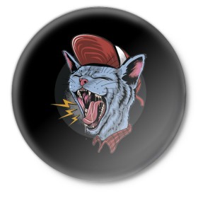 Значок с принтом Rock n Roll Cat ,  металл | круглая форма, металлическая застежка в виде булавки | Тематика изображения на принте: 