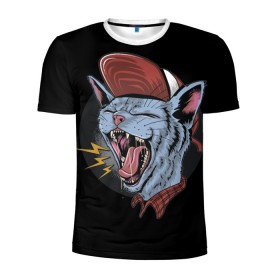 Мужская футболка 3D спортивная с принтом Rock n Roll Cat , 100% полиэстер с улучшенными характеристиками | приталенный силуэт, круглая горловина, широкие плечи, сужается к линии бедра | 