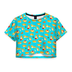 Женская футболка Crop-top 3D с принтом Корги , 100% полиэстер | круглая горловина, длина футболки до линии талии, рукава с отворотами | art | corgi | dog | арт | корги | паттерн | собака
