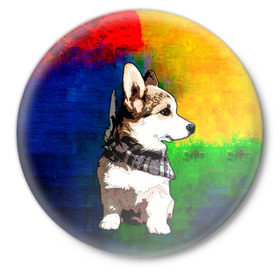 Значок с принтом Корги ,  металл | круглая форма, металлическая застежка в виде булавки | art | corgi | dog | арт | корги | собака
