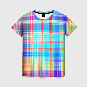 Женская футболка 3D с принтом Неоновая сетка , 100% полиэфир ( синтетическое хлопкоподобное полотно) | прямой крой, круглый вырез горловины, длина до линии бедер | неон | неоновая сетка | неоновый принт | палитра цветов | сетка | спектр цветов | текстуры