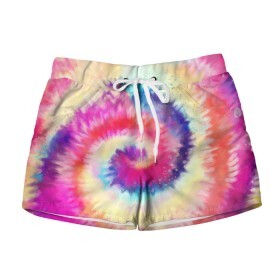 Женские шорты 3D с принтом Tie Dye vortex , 100% полиэстер | прямой крой, два кармана без застежек по бокам. Мягкая трикотажная резинка на поясе, внутри которой широкие завязки. Длина до середины бедра | art | hype | maelstrom | swirl | tie dye | trend | vortex | акварель | акрил | арт | буйство | вихрь | дизайн | завихрение | краски | красок | тай дай | торнадо | тренд | трендовая | хайповая