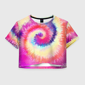 Женская футболка Crop-top 3D с принтом Tie Dye vortex , 100% полиэстер | круглая горловина, длина футболки до линии талии, рукава с отворотами | art | hype | maelstrom | swirl | tie dye | trend | vortex | акварель | акрил | арт | буйство | вихрь | дизайн | завихрение | краски | красок | тай дай | торнадо | тренд | трендовая | хайповая