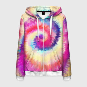 Мужская толстовка 3D на молнии с принтом Tie Dye vortex , 100% полиэстер | длина до линии бедра, манжеты и пояс оформлены мягкой тканевой резинкой, двухслойный капюшон со шнурком для регулировки, спереди молния, по бокам два кармана | art | hype | maelstrom | swirl | tie dye | trend | vortex | акварель | акрил | арт | буйство | вихрь | дизайн | завихрение | краски | красок | тай дай | торнадо | тренд | трендовая | хайповая