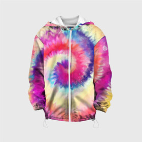 Детская куртка 3D с принтом Tie Dye vortex , 100% полиэстер | застежка — молния, подол и капюшон оформлены резинкой с фиксаторами, по бокам — два кармана без застежек, один потайной карман на груди, плотность верхнего слоя — 90 г/м2; плотность флисового подклада — 260 г/м2 | Тематика изображения на принте: art | hype | maelstrom | swirl | tie dye | trend | vortex | акварель | акрил | арт | буйство | вихрь | дизайн | завихрение | краски | красок | тай дай | торнадо | тренд | трендовая | хайповая