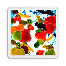 Магнит 55*55 с принтом фрукты , Пластик | Размер: 65*65 мм; Размер печати: 55*55 мм | doodling | pattern | textures | tiles | банан | дудлинг | овощи | паттерны | скатерть | тайлы | текстуры | фон | фрукты