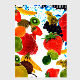 Скетчбук с принтом фрукты , 100% бумага
 | 48 листов, плотность листов — 100 г/м2, плотность картонной обложки — 250 г/м2. Листы скреплены сверху удобной пружинной спиралью | doodling | pattern | textures | tiles | банан | дудлинг | овощи | паттерны | скатерть | тайлы | текстуры | фон | фрукты
