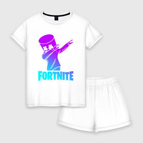 Женская пижама с шортиками хлопок с принтом FORTNITE X MARSHMELLO , 100% хлопок | футболка прямого кроя, шорты свободные с широкой мягкой резинкой | fortnite | fortnite 2 | fortnite x | marshmello | ninja | ninja hyper streamer | ninja streamer | streamer | tyler blevins | маршмелло | ниндзя | фортнайт | фортнайт 2 | фортнайт глава 2