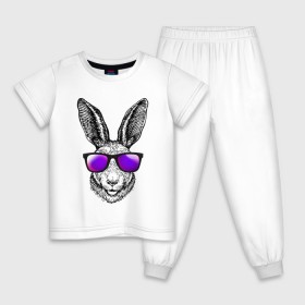 Детская пижама хлопок с принтом Клевый заяц , 100% хлопок |  брюки и футболка прямого кроя, без карманов, на брюках мягкая резинка на поясе и по низу штанин
 | Тематика изображения на принте: заяц | заяц в очках | крутой | кул | солнечные очки