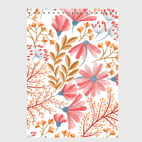 Скетчбук с принтом Цветы , 100% бумага
 | 48 листов, плотность листов — 100 г/м2, плотность картонной обложки — 250 г/м2. Листы скреплены сверху удобной пружинной спиралью | doodling | pattern | textures | tiles | ветви | дудлинг | листья | паттерны | природа | рисунок | тайлы | текстуры | фон | цветы