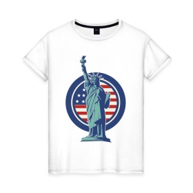 Женская футболка хлопок с принтом Usa Liberty Statue , 100% хлопок | прямой крой, круглый вырез горловины, длина до линии бедер, слегка спущенное плечо | friends | liberty | liberty statue | logo | new york | statue | usa | друзья | нью йорк | статуя | статуя свободы | сша