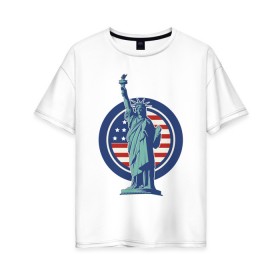 Женская футболка хлопок Oversize с принтом Usa Liberty Statue , 100% хлопок | свободный крой, круглый ворот, спущенный рукав, длина до линии бедер
 | friends | liberty | liberty statue | logo | new york | statue | usa | друзья | нью йорк | статуя | статуя свободы | сша